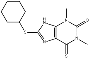 8-(Cyclohexylthio)-1,3-dimethyl-6-thioxo-1,6-dihydro-7H-purin-2(3H)-one Struktur