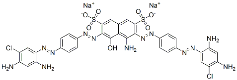 4-Amino-3,6-bis[[4-[(2,4-diamino-5-chlorophenyl)azo]phenyl]azo]-5-hydroxynaphthalene-2,7-disulfonic acid disodium salt Struktur