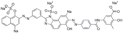 2-Hydroxy-5-[[4-[[6-hydroxy-2-[3-[(1-hydroxy-4-sodiosulfo-2-naphthalenyl)azo]phenyl]-8-sodiosulfo-1H-naphth[1,2-d]imidazol-7-yl]azo]benzoyl]amino]-3-methylbenzoic acid sodium salt Struktur