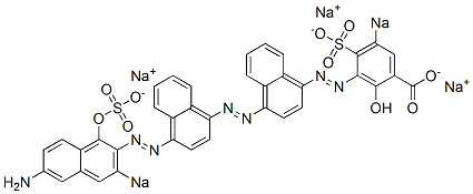 3-[[4-[[4-[(6-Amino-1-hydroxy-3-sodiosulfo-2-naphthalenyl)azo]-1-naphthalenyl]azo]-1-naphthalenyl]azo]-2-hydroxy-5-sodiosulfobenzoic acid sodium salt Struktur