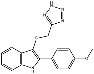 2-(4-Methoxyphenyl)-3-[(1H-tetrazol-5-yl)methylthio]-1H-indole Struktur