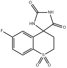 6''-FLUORO-2'',3''-DIHYDRO-2H,5H-SPIRO[IMIDAZOLIDINE-4,4''-THIOCHROMENE]-2,5-DIONE 1'',1''-DIOXIDE Struktur