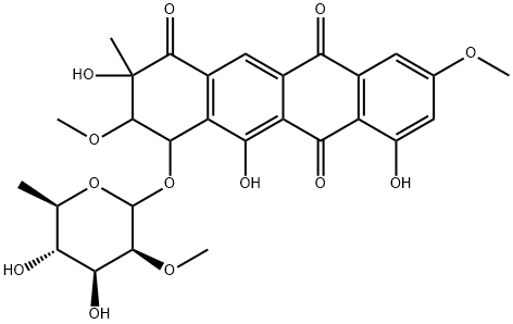 4-[(2-O-Methyl-6-deoxy-D-mannopyranosyl)oxy]-3,4-dihydro-3,9-dimethoxy-2-methyl-2,5,7-trihydroxy-1,6,11(2H)-naphthacenetrione Struktur