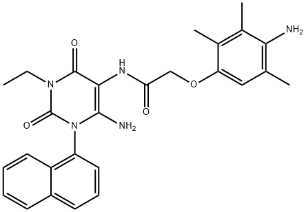 Acetamide,  N-[6-amino-3-ethyl-1,2,3,4-tetrahydro-1-(1-naphthalenyl)-2,4-dioxo-5-pyrimidinyl]-2-(4-amino-2,3,5-trimethylphenoxy)- Struktur