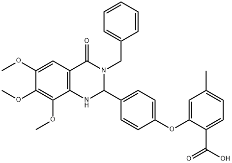 Benzoic  acid,  4-methyl-2-[4-[1,2,3,4-tetrahydro-6,7,8-trimethoxy-4-oxo-3-(phenylmethyl)-2-quinazolinyl]phenoxy]- Struktur