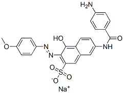 7-[(4-Aminobenzoyl)amino]-4-hydroxy-3-[(4-methoxyphenyl)azo]-2-naphthalenesulfonic acid sodium salt Struktur