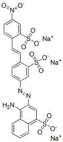 trisodium 4-amino-3-[[4-[2-(4-nitro-2-sulphonatophenyl)vinyl]-3-sulphonatophenyl]azo]naphthalene-1-sulphonate Struktur