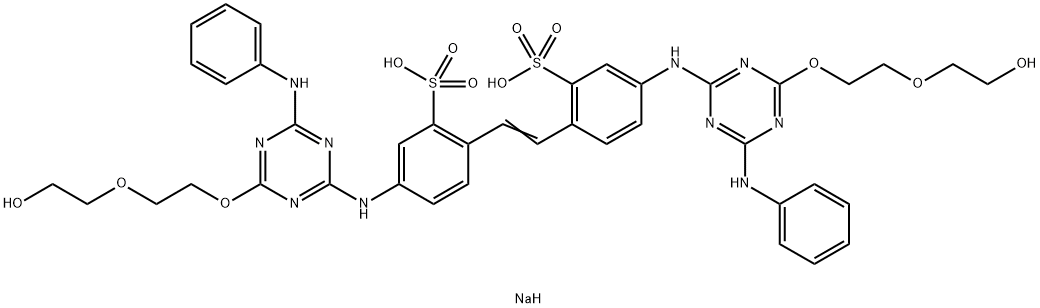 disodium 4,4'-bis[[6-anilino-4-[2-(2-hydroxyethoxy)ethoxy]-1,3,5-triazin-2-yl]amino]stilbene-2,2'-disulphonate Struktur