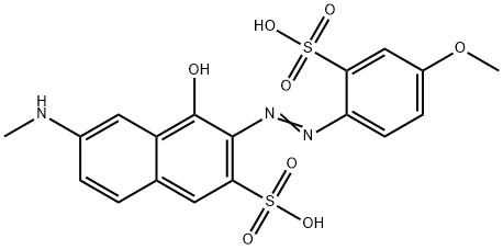 4-hydroxy-3-[(4-methoxy-2-sulphophenyl)azo]-6-(methylamino)naphthalene-2-sulphonic acid Struktur