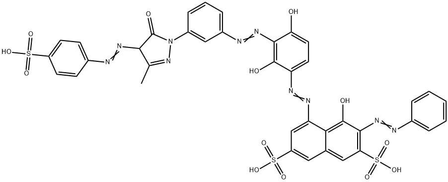 4-[[3-[[3-[[4,5-Dihydro-3-methyl-5-oxo-4-[(4-sulfophenyl)azo]-1H-pyrazol]-1-yl]phenyl]azo]-2,4-dihydroxyphenyl]azo]-5-hydroxy-6-(phenylazo)-2,7-naphthalenedisulfonic acid Struktur