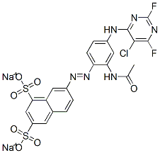 disodium 7-[[2-(acetylamino)-4-[(5-chloro-2,6-difluoro-4-pyrimidinyl)amino]phenyl]azo]naphthalene-1,3-disulphonate Struktur