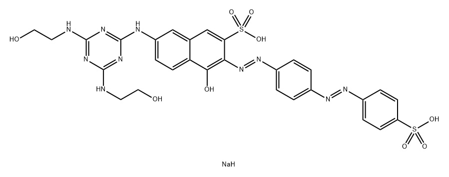 disodium 7-[[4,6-bis[(2-hydroxyethyl)amino]-1,3,5-triazin-2-yl]amino]-4-hydroxy-3-[[4-[(4-sulphonatophenyl)azo]phenyl]azo]naphthalene-2-sulphonate Struktur