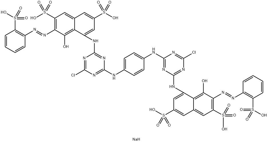 hexasodium 4,4'-[1,4-phenylenebis[imino(6-chloro-1,3,5-triazine-4,2-diyl)imino]]bis[5-hydroxy-6-[(2-sulphonatophenyl)azo]naphthalene-2,7-disulphonate] Struktur