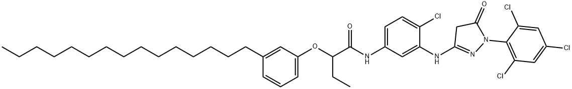 N-[4-chloro-3-[[4,5-dihydro-5-oxo-1-(2,4,6-trichlorophenyl)-1H-pyrazol-3-yl]amino]phenyl]-2-(3-pentadecylphenoxy)butyramide Struktur