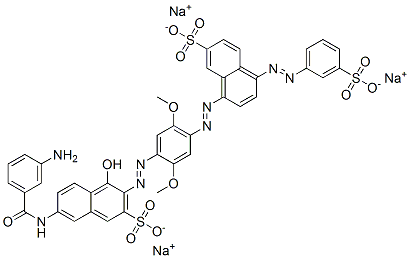 7-[(3-Aminobenzoyl)amino]-3-[[2,5-dimethoxy-4-[[7-sulfo-4-[(3-sulfophenyl)azo]-1-naphthalenyl]azo]phenyl]azo]-4-hydroxy-2-naphthalenesulfonic acid trisodium salt Struktur