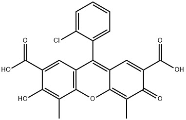 9-(2-Chlorophenyl)-6-hydroxy-4,5-dimethyl-3-oxo-3H-xanthene-2,7-dicarboxylic acid Struktur