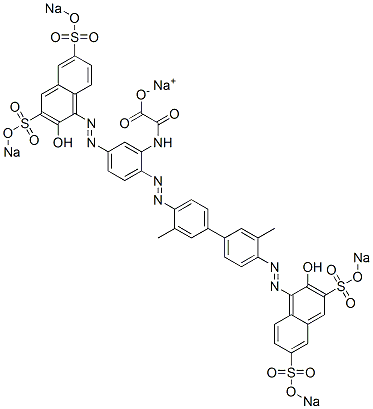 N-[5-[[2-Hydroxy-3,6-bis(sodiosulfo)-1-naphthalenyl]azo]-2-[[4'-[[2-hydroxy-3,6-bis(sodiosulfo)-1-naphthalenyl]azo]-3,3'-dimethyl[1,1'-biphenyl]-4-yl]azo]phenyl]oxamidic acid sodium salt Struktur