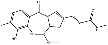 (+)-N-Methyl-3-(5,10,11,11a-tetrahydro-9-hydroxy-11-methoxy-8-methyl-5-oxo-1H-pyrrolo[2,1-c][1,4]benzodiazepine-2-yl)propenamide Struktur