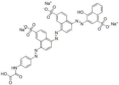 trisodium hydrogen [[4-[[4-[[4-[(1-hydroxy-4-sulphonato-2-naphthyl)azo]-7-sulphonato-1-naphthyl]azo]-7-sulphonato-1-naphthyl]azo]phenyl]amino]oxoacetate Struktur