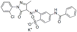 potassium 4-benzamido-2-[[1-(2-chlorophenyl)-4,5-dihydro-3-methyl-5-oxo-1H-pyrazol-4-yl]azo]benzenesulphonate Struktur