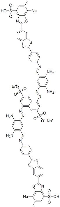 4,8-Bis[[2,4-diamino-5-[[4-[6-(6-methyl-7-sodiosulfobenzothiazol-2-yl)benzothiazol-2-yl]phenyl]azo]phenyl]azo]naphthalene-2,6-disulfonic acid disodium salt Struktur