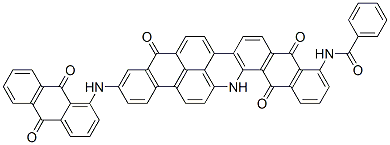 N-[3-[(9,10-Dihydro-9,10-dioxoanthracen-1-yl)amino]-5,10,15,16-tetrahydro-5,10,15-trioxoanthra[2,1,9-mna]naphth[2,3-h]acridin-11-yl]benzamide Struktur