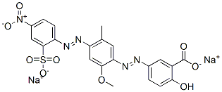 disodium 5-[[2-methoxy-5-methyl-4-[(4-nitro-2-sulphonatophenyl)azo]phenyl]azo]salicylate Struktur