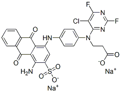 disodium N-[4-[(4-amino-9,10-dihydro-9,10-dioxo-3-sulphonato-1-anthracenyl)amino]phenyl]-N-(5-chloro-2,6-difluoro-4-pyrimidinyl)-beta-alaninate Struktur