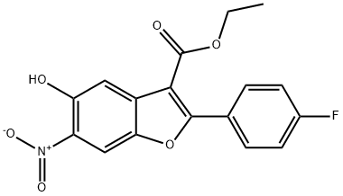 3-Benzofurancarboxylic acid, 2-(4-fluorophenyl)-5-hydroxy-6-nitro-, ethyl ester Struktur