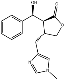 2(3H)-Furanone, dihydro-3-((S)-hydroxyphenylmethyl)-4-((1-methyl-1H-im idazol-4-yl)methyl)-, (3S,4R)- Struktur