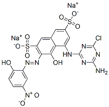 disodium 5-[(4-amino-6-chloro-1,3,5-triazin-2-yl)amino]-4-hydroxy-3-[(2-hydroxy-5-nitrophenyl)azo]naphthalene-2,7-disulphonate Struktur