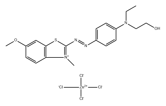 bis[2-[[4-[ethyl(2-hydroxyethyl)amino]phenyl]azo]-6-methoxy-3-methylbenzothiazolium] tetrachlorozincate Struktur