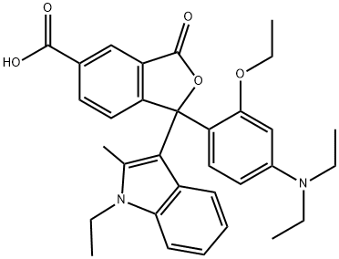 1-[4-(diethylamino)-2-ethoxyphenyl]-1-(1-ethyl-2-methyl-1H-indol-3-yl)-1,3-dihydro-3-oxoisobenzofuran-5-carboxylic acid Struktur