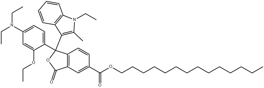 tetradecyl 1-[4-(diethylamino)-2-ethoxyphenyl]-1-(1-ethyl-2-methyl-1H-indol-3-yl)-1,3-dihydro-3-oxoisobenzofuran-5-carboxylate Struktur