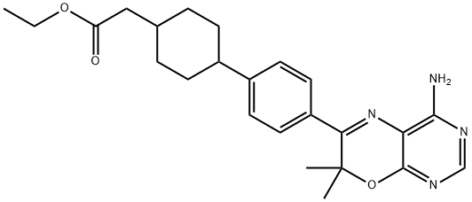 4-[4-(4-AMINO-7,7-DIMETHYL-7H-PYRIMIDO[4,5-B][1,4]OXAZIN-6-YL)PHENYL]-CYCLOHEXANEACETIC ACID ETHYL ESTER Struktur