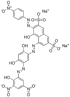 disodium 5-[[2,4-dihydroxy-5-[(2-hydroxy-3,5-dinitrophenyl)azo]phenyl]azo]-4-hydroxy-3-[(4-nitrophenyl)azo]naphthalene-2,7-disulphonate Struktur