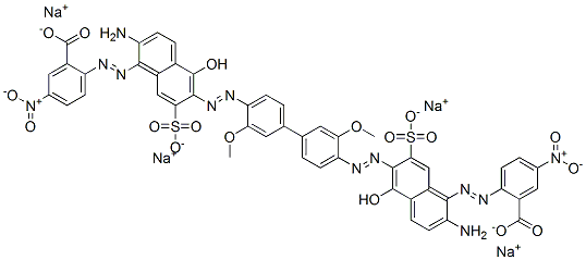 tetrasodium 2,2'-[(3,3'-dimethoxy[1,1'-biphenyl]-4,4'-diyl)bis[azo(2-amino-5-hydroxy-7-sulphonato-6,1-naphthylene)azo]]bis[5-nitrobenzoate] Struktur