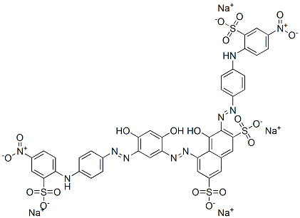 tetrasodium 5-[[2,4-dihydroxy-5-[[4-[(4-nitro-2-sulphonatophenyl)amino]phenyl]azo]phenyl]azo]-4-hydroxy-3-[[4-[(4-nitro-2-sulphonatophenyl)amino]phenyl]azo]naphthalene-2,7-disulphonate  Struktur