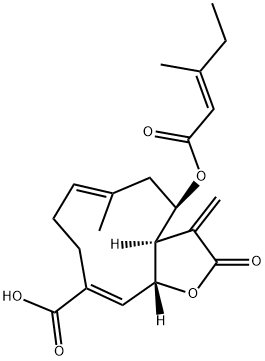 (3aR,4R,6E,10E,11aR)-2,3,3a,4,5,8,9,11a-Octahydro-6-methyl-3-methylene-4-[[(E)-3-methyl-1-oxo-2-pentenyl]oxy]-2-oxocyclodeca[b]furan-10-carboxylic acid Struktur