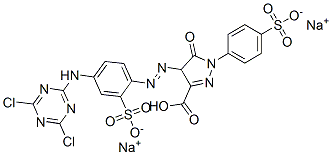 disodium hydrogen 4-[[4-[(4,6-dichloro-1,3,5-triazin-2-yl)amino]-2-sulphonatophenyl]azo]-4,5-dihydro-5-oxo-1-(4-sulphonatophenyl)-1H-pyrazole-3-carboxylate Struktur