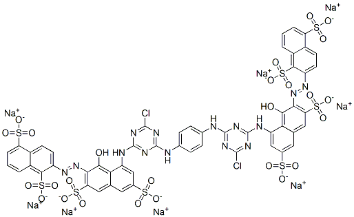 octasodium 2,2'-[1,4-phenylenebis[imino(6-chloro-1,3,5-triazine-4,2-diyl)imino(1-hydroxy-3,6-disulphonatonaphthalene-2,8-diyl)azo]]bisnaphthalene-1,5-disulphonate Struktur