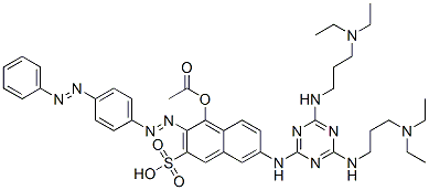 7-[[4,6-bis[[3-(diethylamino)propyl]amino]-1,3,5-triazin-2-yl]amino]-4-hydroxy-3-[[p-(phenylazo)phenyl]azo]naphthalene-2-sulphonic acid, monoacetate Struktur