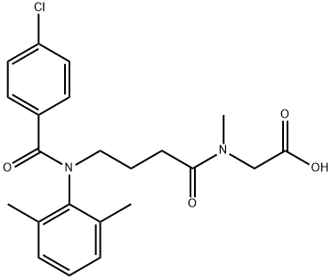 N-(4-((4-Chlorobenzoyl)(2,6-dimethylphenyl)amino)-1-oxobutyl)-N-methyl glycine Struktur