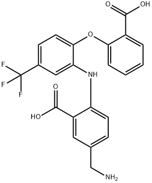 Benzoic  acid,  5-(aminomethyl)-2-[[2-(2-carboxyphenoxy)-5-(trifluoromethyl)phenyl]amino]- Struktur