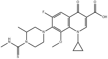 3-Quinolinecarboxylic acid, 1-cyclopropyl-6-fluoro-1,4-dihydro-8-Methoxy-7-[3-Methyl-4-[(MethylaMino)thioxoMethyl]-1-piperazinyl]-4-oxo- Struktur