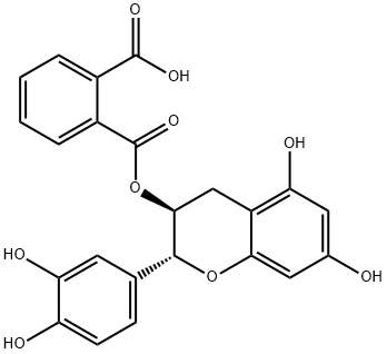 1,2-Benzenedicarboxylic acid, mono(2-(3,4-dihydroxyphenyl)-3,4-dihydro -5,7-dihydroxy-2H-1-benzopyran-3-yl) ester, (2R-trans)- Struktur