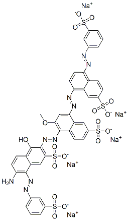 pentasodium 5-[[6-amino-1-hydroxy-3-sulphonato-5-[(3-sulphonatophenyl)azo]-2-naphthyl]azo]-6-methoxy-8-[[7-sulphonato-4-[(3-sulphonatophenyl)azo]naphthyl]azo]naphthalene-2-sulphonate Struktur