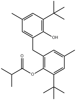 2-Methylpropionic acid 2-tert-butyl-6-[(3-tert-butyl-2-hydroxy-5-methylphenyl)methyl]-4-methylphenyl ester Struktur