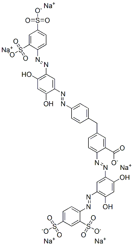 2-[[5-[(2,4-Disulfophenyl)azo]-2,4-dihydroxyphenyl]azo]-5-[[4-[[5-[(2,4-disulfophenyl)azo]-2,4-dihydroxyphenyl]azo]phenyl]methyl]benzoic acid pentasodium salt Struktur