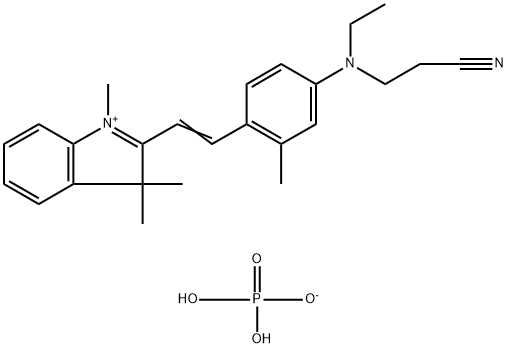 2-[2-[4-[(2-cyanoethyl)ethylamino]-o-tolyl]vinyl]-1,3,3-trimethyl-3H-indolium dihydrogen phosphate Struktur